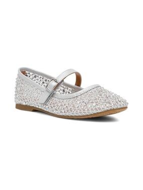 Dolce Vita Silver Crystal Mesh Mary Jane Flats